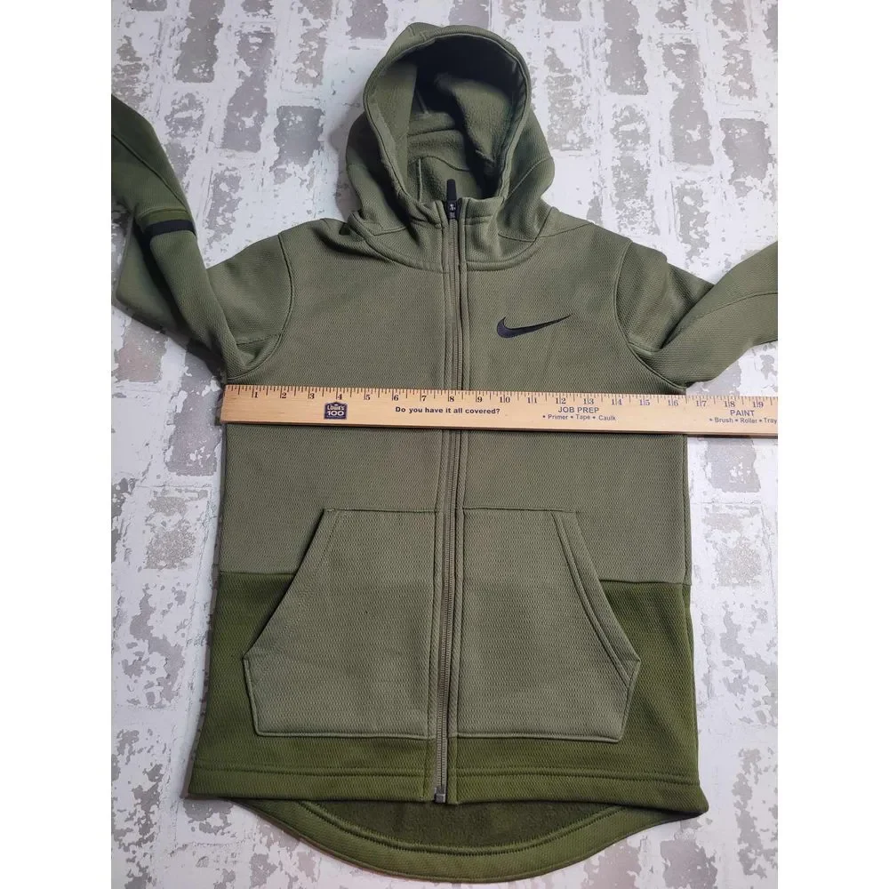 3402 Nike Therma Elite Boy's Green Full Zip Hoodie Medium Winter Cold‎ Weather